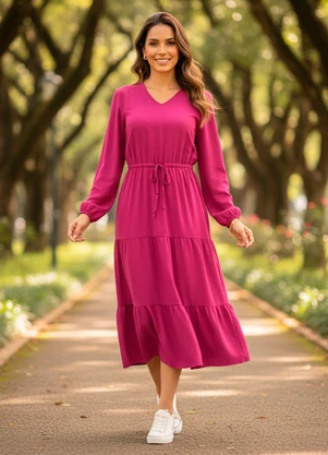 Quintess - Vestido Fúcsia em Crepe Plano - QUINTESS