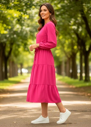 Quintess - Vestido Fúcsia em Crepe Plano - QUINTESS