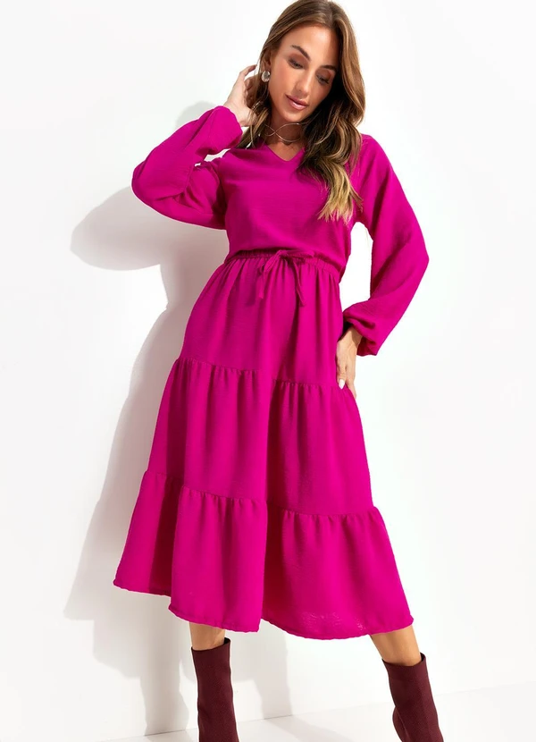 Quintess - Vestido Fúcsia em Crepe Plano 10