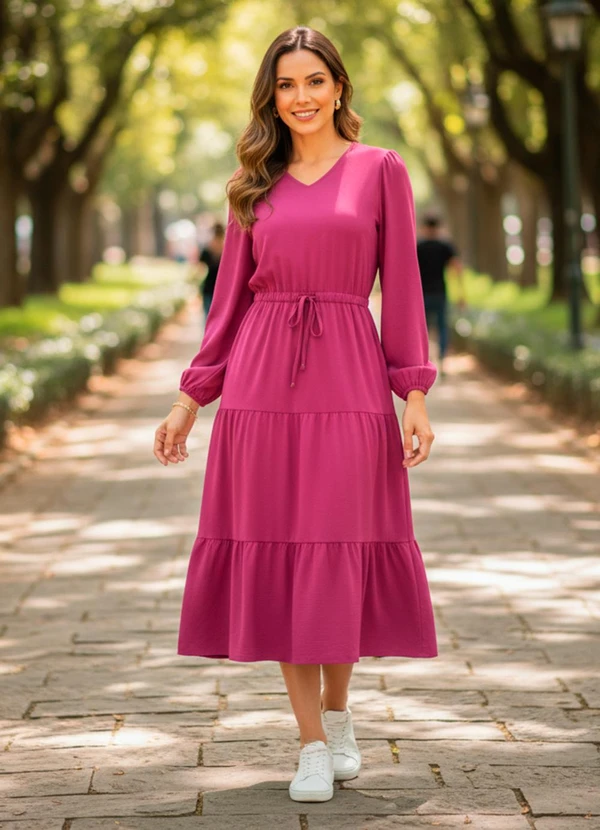 Quintess - Vestido Fúcsia em Crepe Plano 3