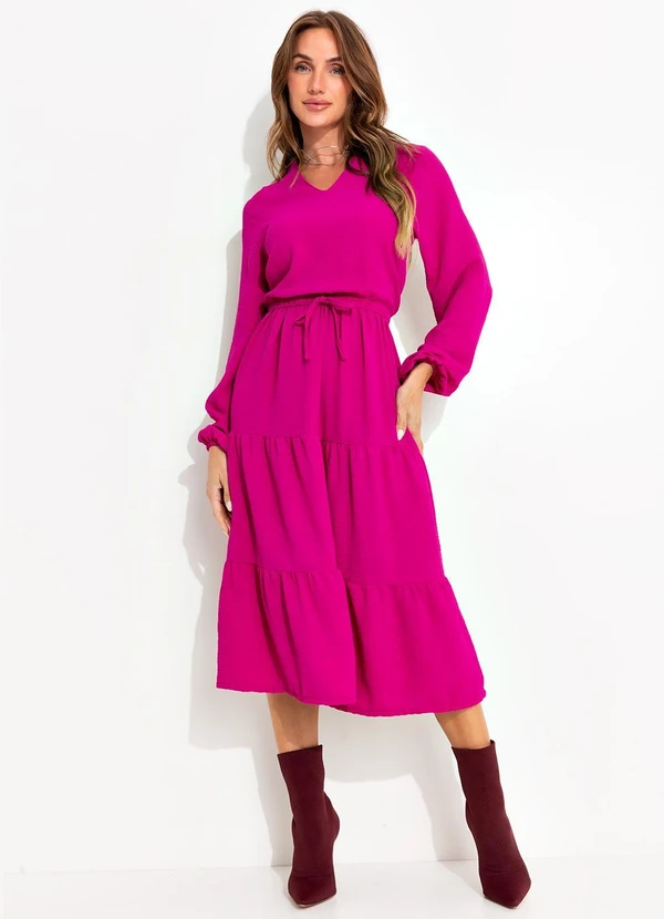 Quintess - Vestido Fúcsia em Crepe Plano 4