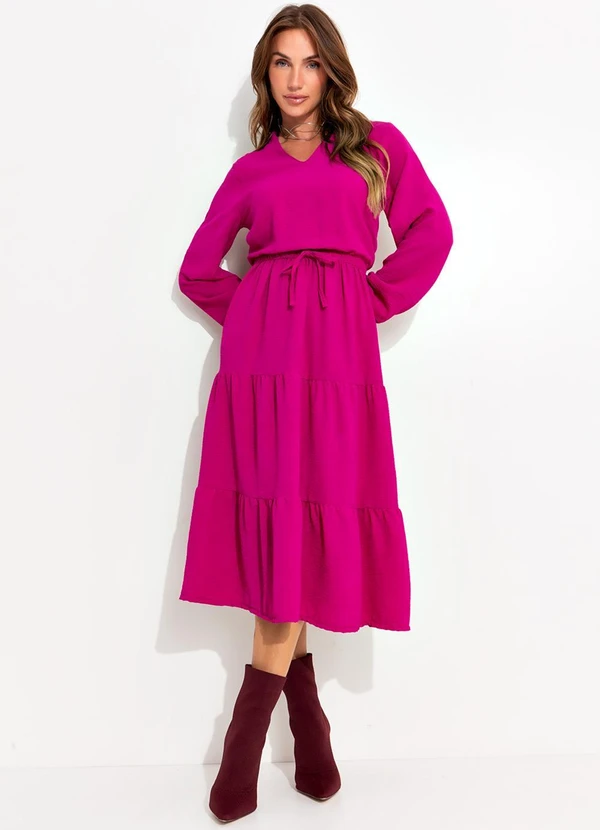 Quintess - Vestido Fúcsia em Crepe Plano 7