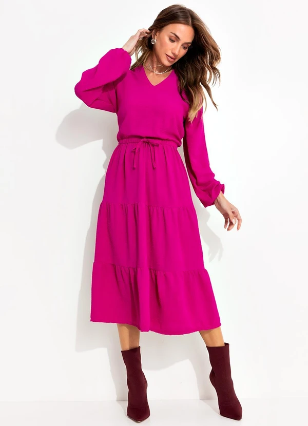 Quintess - Vestido Fúcsia em Crepe Plano 8