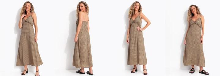 Vestido Geom�trico Bege em Crepe Plano