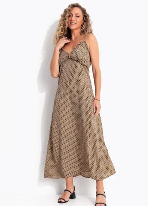 Vestido Geom�trico Bege em Crepe Plano
