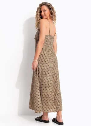 Quintess - Vestido Geométrico Bege em Crepe Plano - QUINTESS