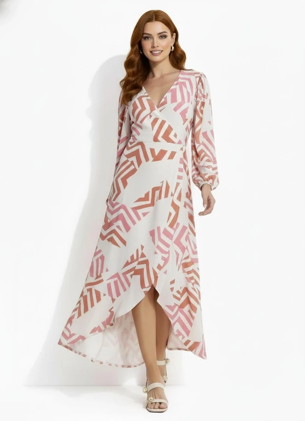 Quintess - Vestido Geométrico Bicolor em Malha de Viscose