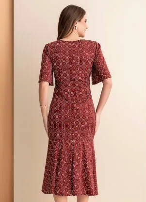 Rosalie - Vestido Geométrico Bordô em Malha - ROSALIE