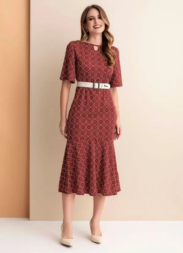 Rosalie - Vestido Geométrico Bordô em Malha 3