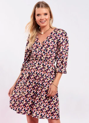 Moda Pop - Vestido Geométrico em Jersey Acetinado - MODA POP