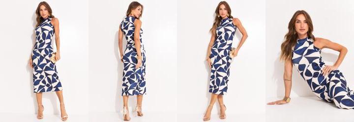 Vestido Geomtrico em Malha Canelada