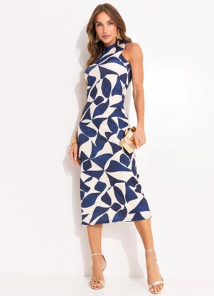 Quintess - Vestido Geométrico em Malha Canelada - QUINTESS