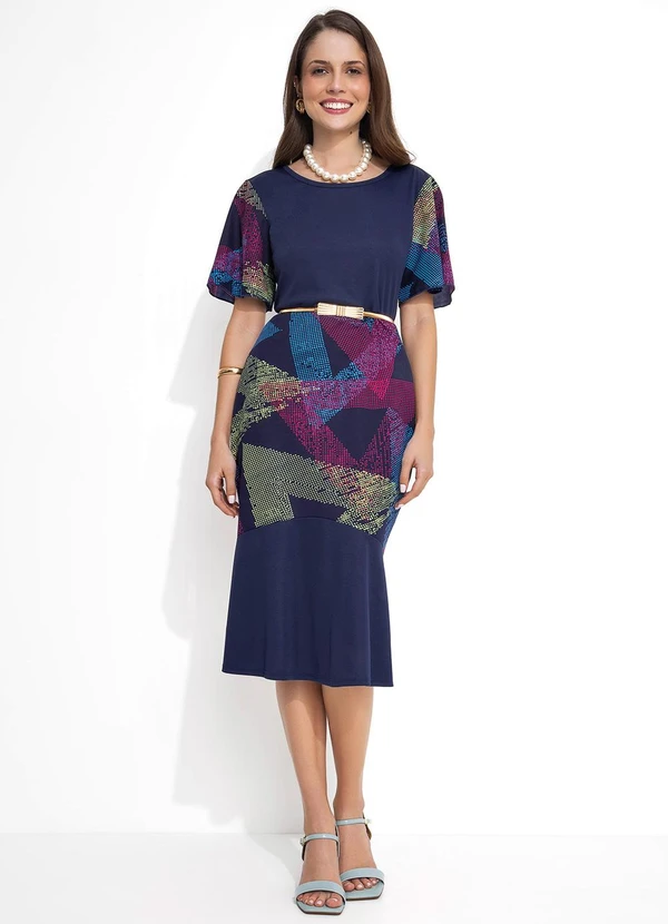 Rosalie - Vestido Geométrico Marinho 3