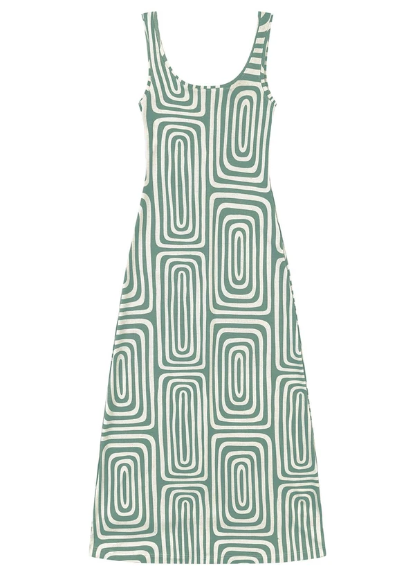 Malwee - Vestido Geométrico Mídi Evasê Linho Verde Água 7