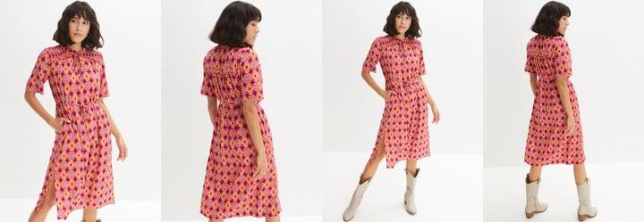 Vestido Geom�trico Rosa em Malha Fria