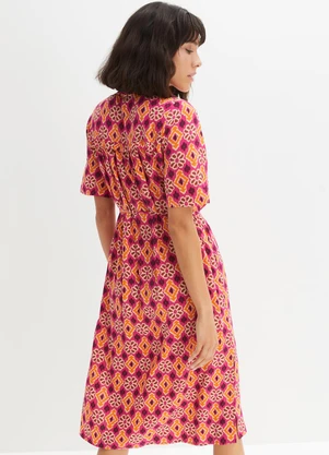 bonprix - Vestido Geométrico Rosa em Malha Fria - BONPRIX