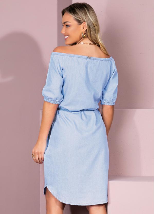 Quintess - Vestido Jeans Claro Decote Ciganinha com Botões 10