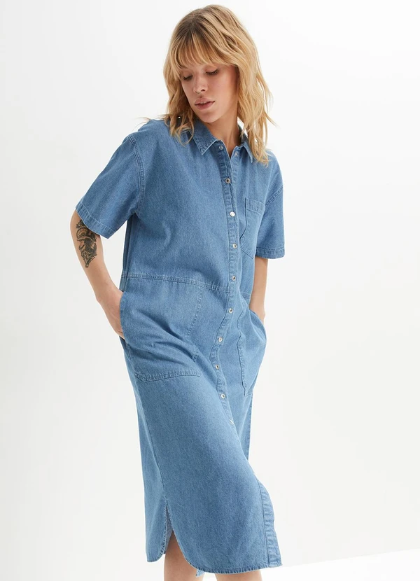 bonprix - Vestido Jeans Claro em Jeans Leve