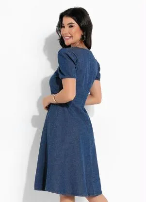 Rosalie - Vestido Jeans com Botões Moda Evangélica - ROSALIE