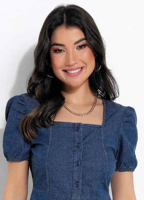 Rosalie - Vestido Jeans com Botões Moda Evangélica 3
