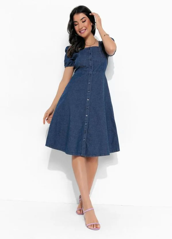 Rosalie - Vestido Jeans com Botões Moda Evangélica 4
