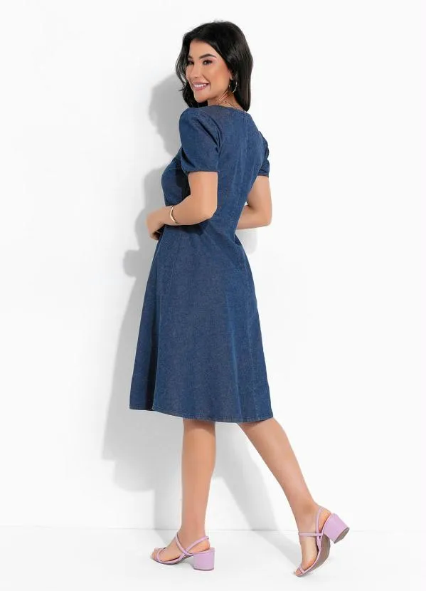 Rosalie - Vestido Jeans com Botões Moda Evangélica 5