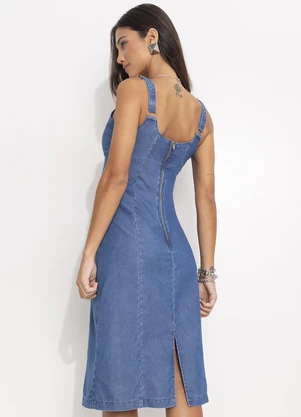 Quintess - Vestido Jeans Médio em Jeans Leve - QUINTESS