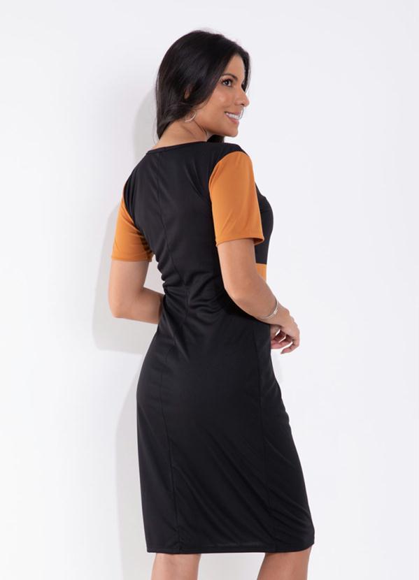 Rosalie - Vestido Justo Caramelo e Preto Moda Evangélica 2