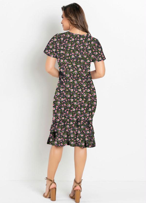 Rosalie - Vestido Justo Floral Preto Moda Evangélica 5
