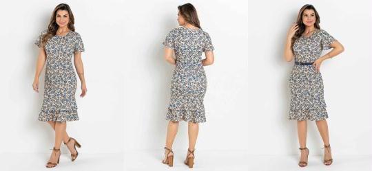 Vestido Justo Folhagem Amarela