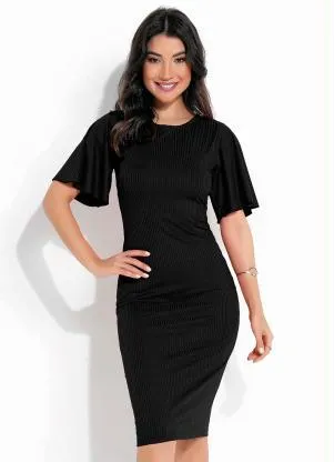 Rosalie - Vestido Justo Preto Manga Ampla - ROSALIE