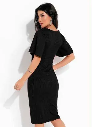 Rosalie - Vestido Justo Preto Manga Ampla - ROSALIE