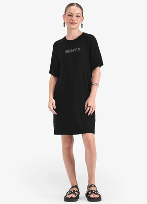 Minty - Vestido Juvenil Curto em Molecotton Preto - MINTY