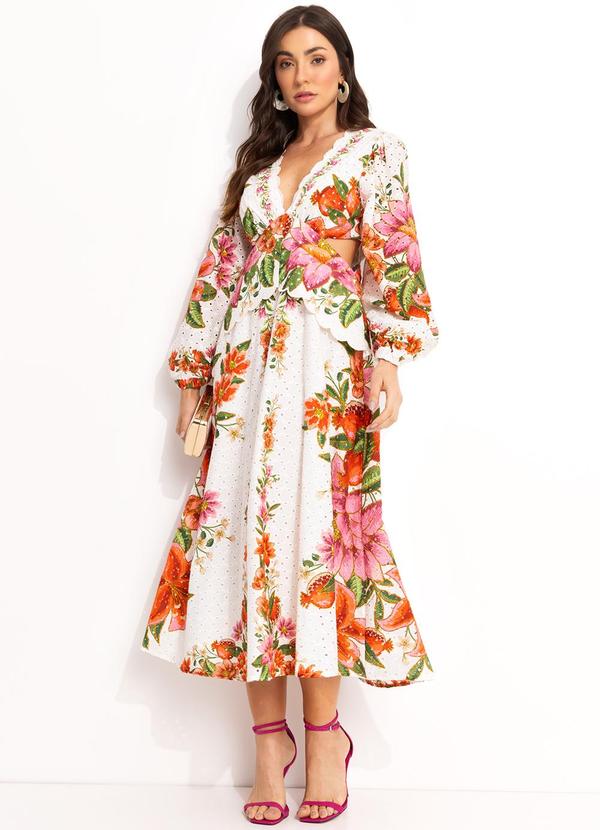 Farm - Vestido Laise Floral de Verão Off White