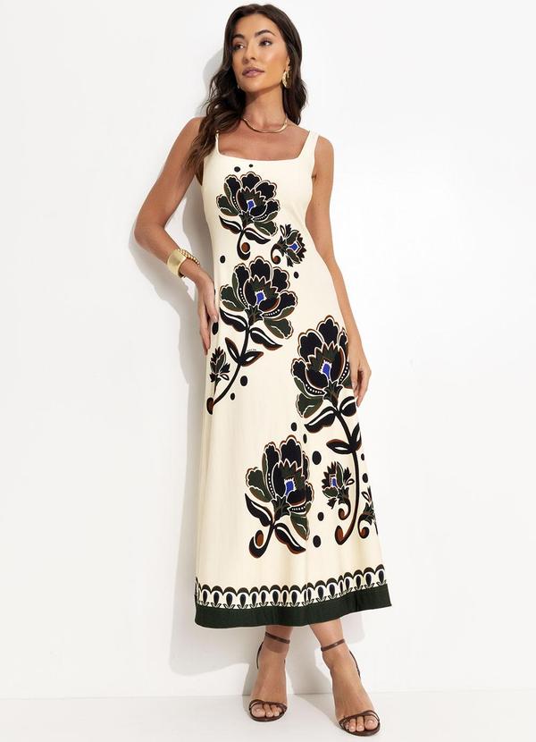 Farm - Vestido Languido Floral Arabasque Bege