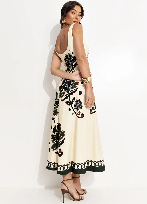 Farm - Vestido Languido Floral Arabasque Bege 2