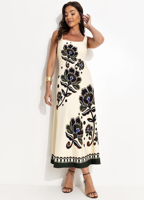 Farm - Vestido Languido Floral Arabasque Bege 3