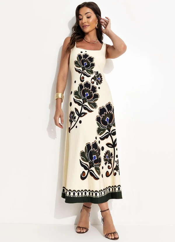 Farm - Vestido Languido Floral Arabasque Bege 3