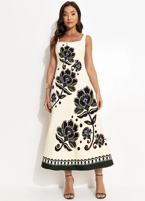 Farm - Vestido Languido Floral Arabasque Bege 5