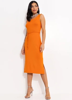 Quintess - Vestido Laranja com Amarração na Cintura - QUINTESS