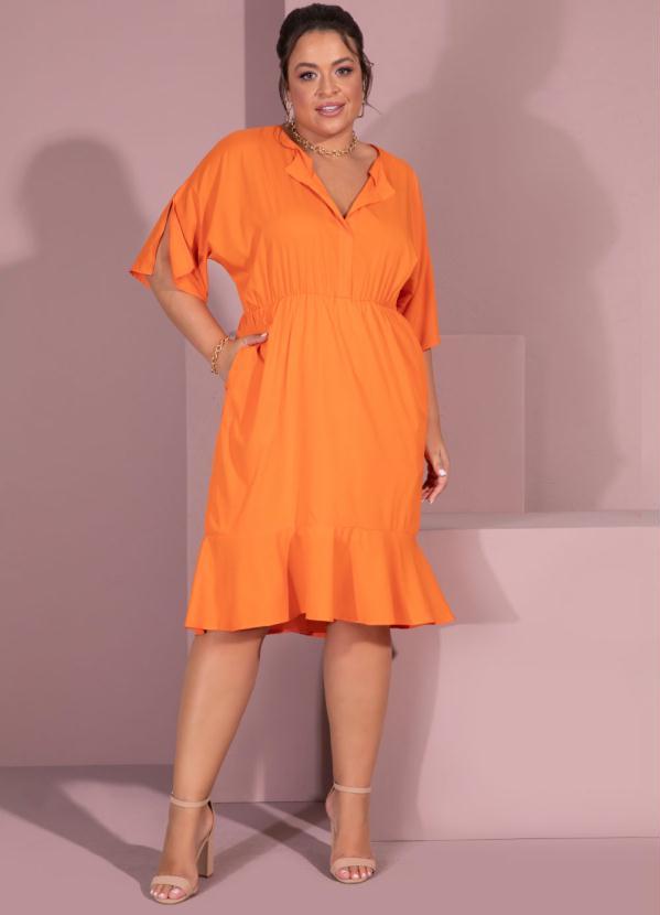 Outlet - Vestido Laranja com Bolsos e Babado na Barra 8