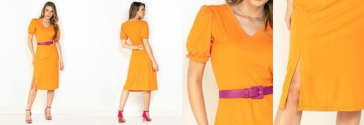Vestido Laranja com Manga Bufante