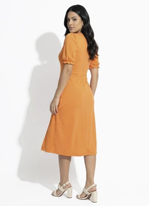 Moda Pop - Vestido Laranja com Manga Bufante - MODA POP