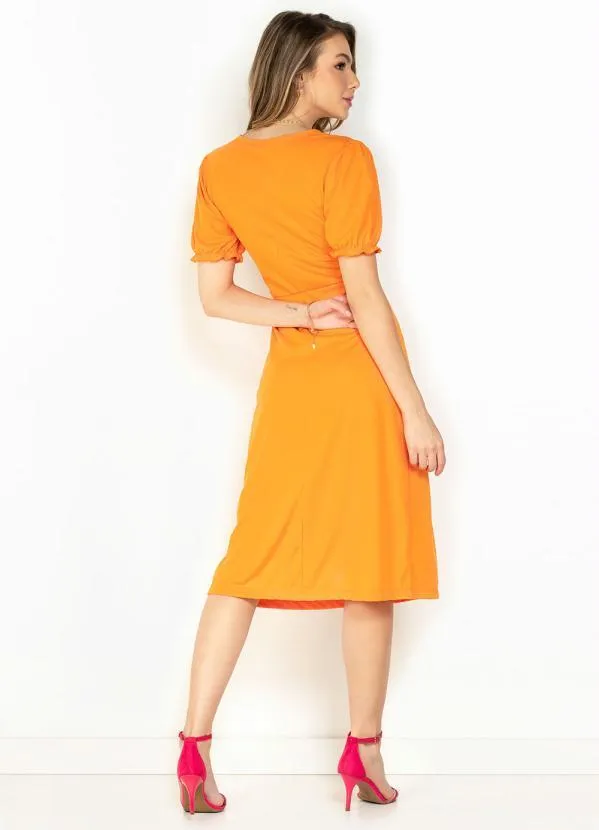 Moda Pop - Vestido Laranja com Manga Bufante 2