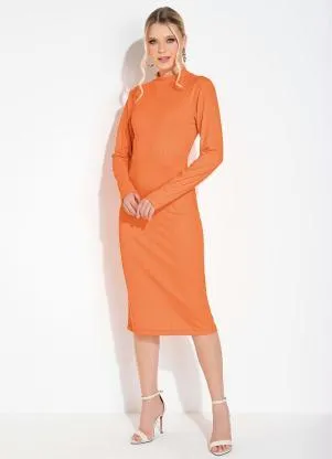 Moda Pop - Vestido Laranja com Mangas Longas e Gola Rolê - MODA POP