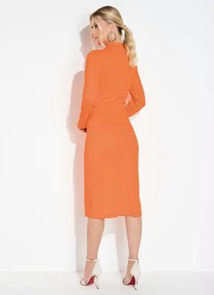 Moda Pop - Vestido Laranja com Mangas Longas e Gola Rolê - MODA POP