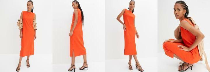 Vestido Laranja em Malha de Algodo Penteado