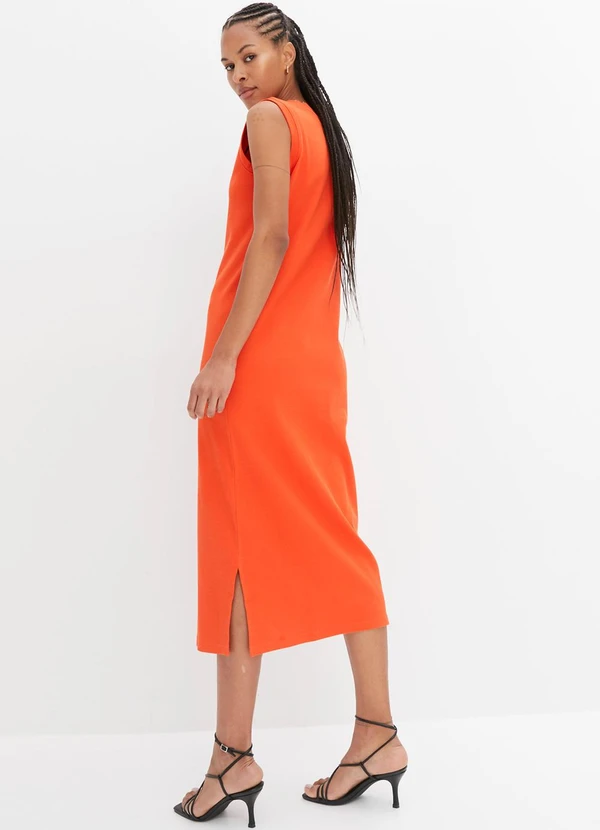 bonprix - Vestido Laranja em Malha de Algodão Penteado 2