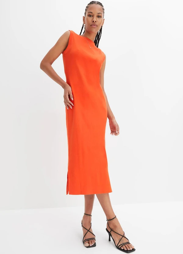 bonprix - Vestido Laranja em Malha de Algodão Penteado 3