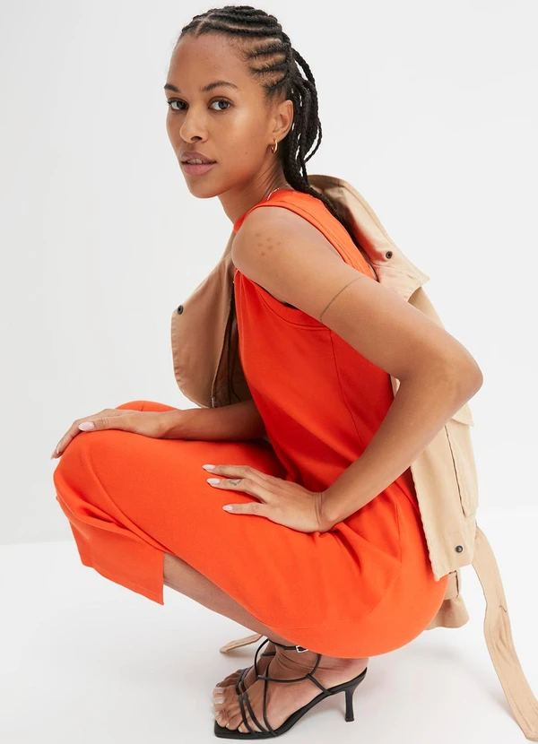 bonprix - Vestido Laranja em Malha de Algodão Penteado 4